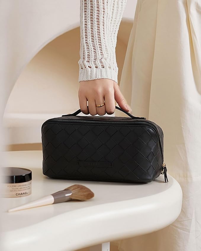 EACHY Travel Makeup Bag,Large Capacity Cosmetic Bags for Women,Waterproof Portable Pouch Open Flat Toiletry Bag Pattern Makeup Bag