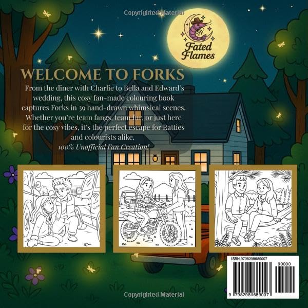 Moonlight Moments: Romance and Cosy Vibes in Forks A Hand-Drawn Colouring Book: Fan-Made Collection of Vampires, Wolves & Romantic Forest Scenes for Teens & Adults