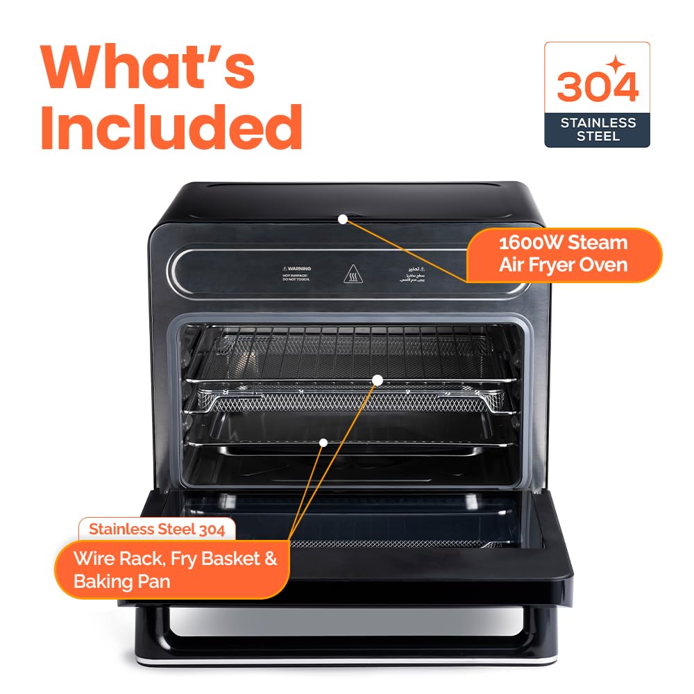 Nutricook Steami 24L Steam Air Fryer Oven – 11-in-1 Convection Countertop Multi-Cooker with Real Steam Tech, Air Fry, Bake, Roast, Dehydrate, Sterilize, Stainless Steel Interior – 1600W