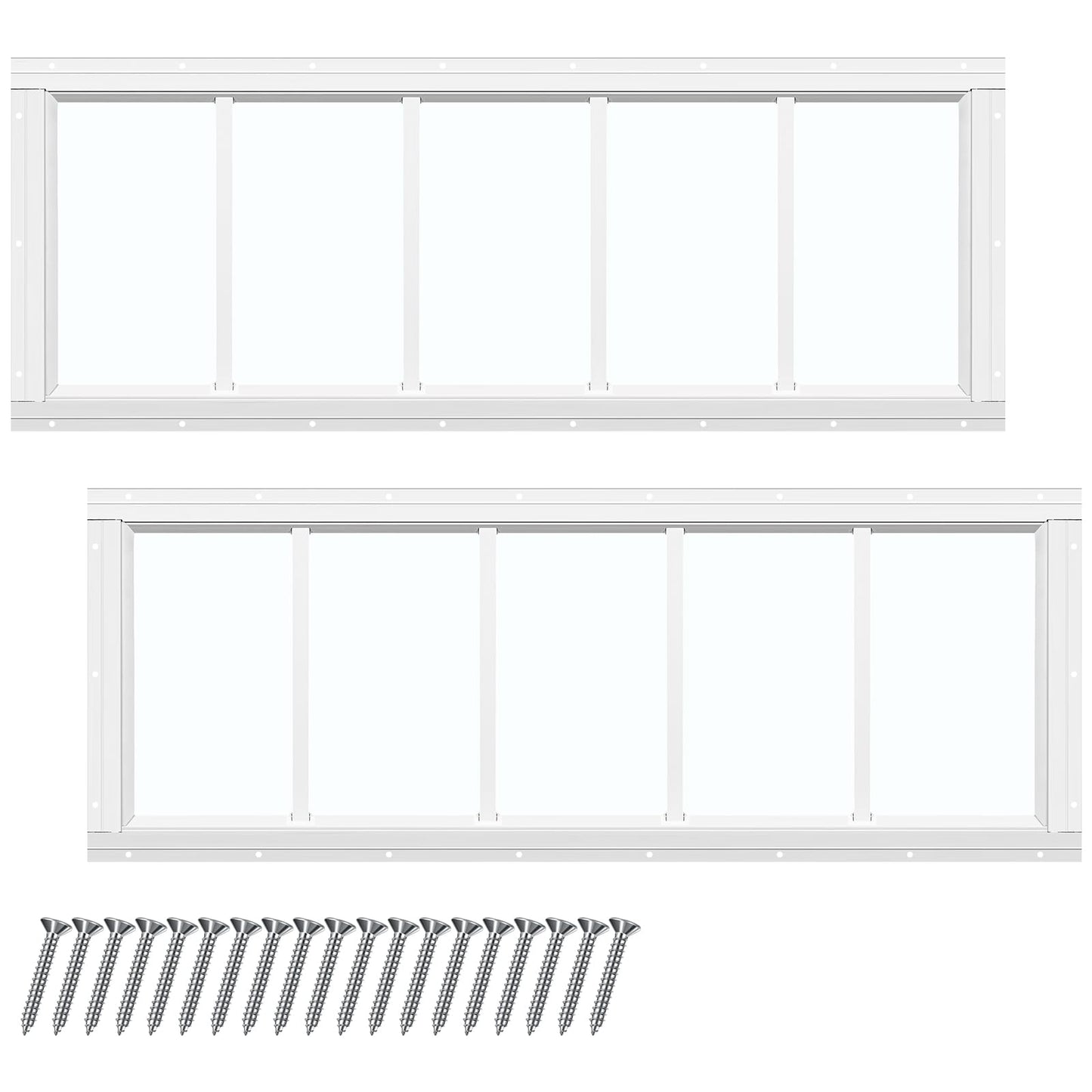 Tandefio 2 Pack 10'' x 29'' White Flush Mount Shed Transom Window with Tempered Glass Household Windows with Screws for Chicken Coop Sheds Barns Playhouse