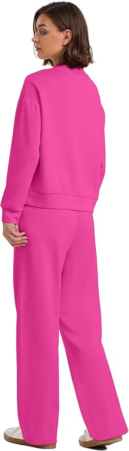 WIHOLL Two Piece Sets for Women Fall Outfits Lounge Sets Mock Neck Tops Wide Leg Pants Vacation Travel Airport Outfits