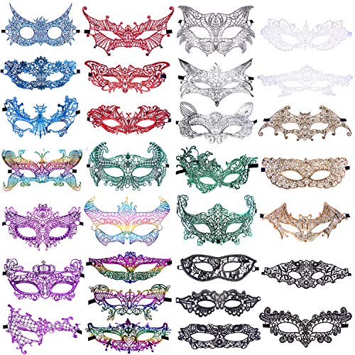 SIQUK 30 Pieces Masquerade Masks Bulk Lace Mask Women Venetian Masks Lace Masquerade Mask for Party Ball