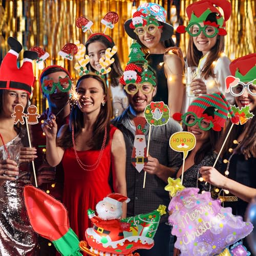 NICOWARM Large Opulent Christmas Photo Booth Props, Xmas Party Supplies, PhotoBooth Props for Xmas, Funny Christmas Hats, ...