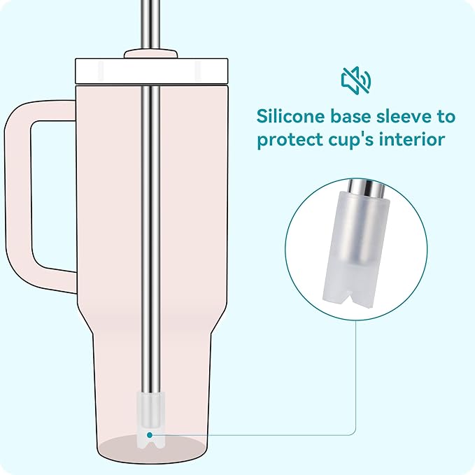 40oz Metal Straws for Stanley 40oz Cup & 64oz Jugs, 2 PCS Extra-Long Stainless Steel Straws with Removable Silicone Tips, Fits Large Tumblers & Oversized Mugs