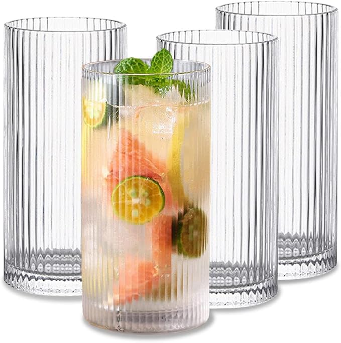 INSETLAN Glass Cups Vintage Glassware Set of 4 Large, Origami Style Transparent Cocktail Glasses Set, Bar Beverages Ice Co...