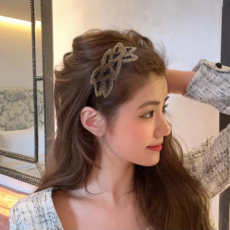 YALLNASL Vintage 1920s Flapper Headband for Women Rhinestone Beaded Head Bands No Slip 1920 Flapper Hair Band Accessories Crysta