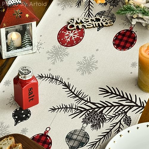 Artoid Mode Red Pine Trees Merry Christmas Table Runner, Winter Xmas Holiday Kitchen Dining Table Decoration for Home Part...