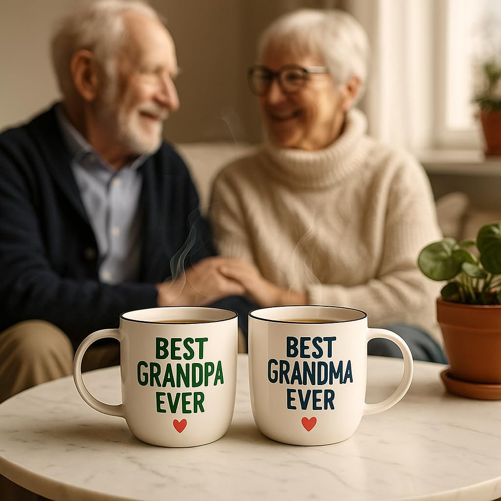 Triple Gifffted Worlds Best Grandparents Coffee Mugs for Grandma and Grandpa, Gifts Ideas From Grandkids, Grandchildren, New First Time Grandparent Announcement Christmas Valentines Day, Ceramic 380ml