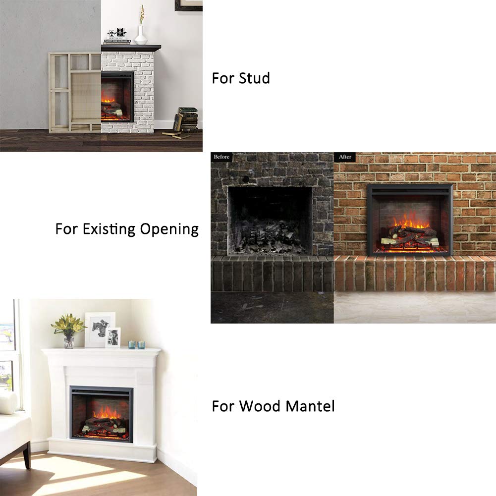 Richflame Gavin 33 Inches Electric Fireplace Insert With Log Speaker, Designed For Stud, Wood Burning Opening, Cabinet & Wood Ma