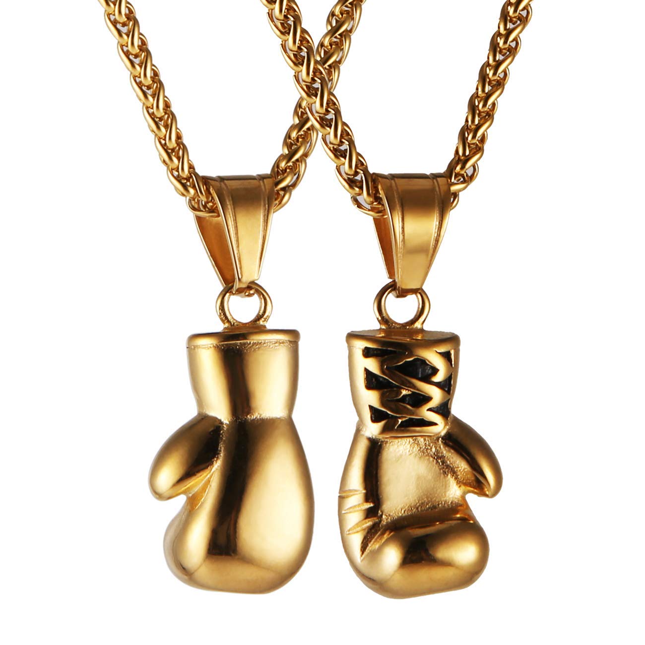 HZMAN Men Women Punk Stainless Steel Boxing Glove Chain Pendant Necklace (Gold)