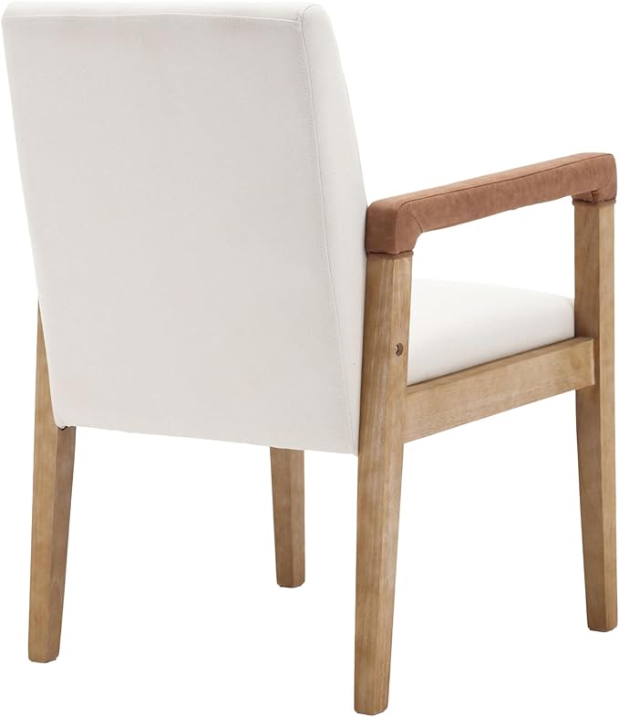 DM Furniture Mid Century Modern Dining Chairs Set of 6 Linen Fabric Upholstered Accent Chairs Comfy Kitchen Chairs with Solid Wood Frame Armchair for Living Room, Ivory