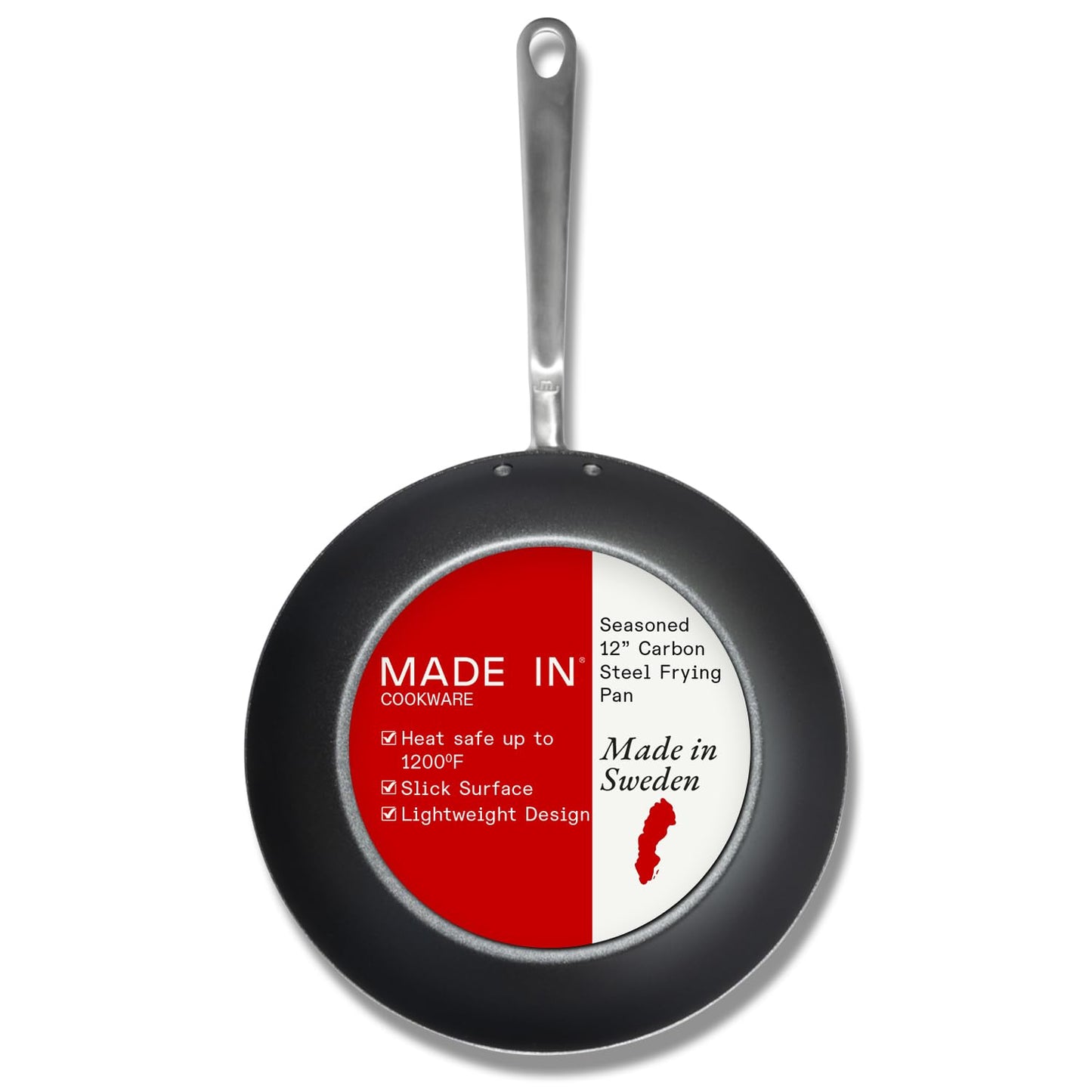 Made In Cookware - Seasoned 12" Carbon Steel Frying Pan - Professional Cookware - Crafted in Sweden - Induction Compatible