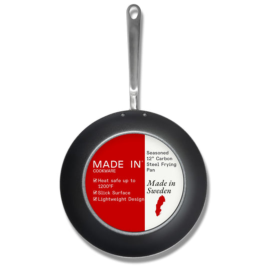 Made In Cookware - Seasoned 12" Carbon Steel Frying Pan - Professional Cookware - Crafted in Sweden - Induction Compatible