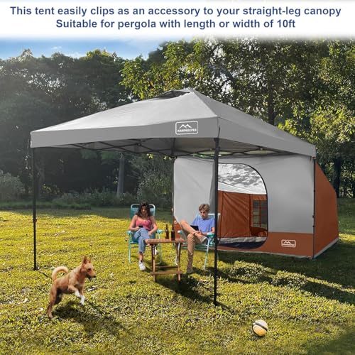 KAMPKEEPER Side Tent for 10 x 10 ft Pop Up Canopy, Easy Setup Gazebo Attachment, Camping Tent Orange (Canopy and Bracket N...