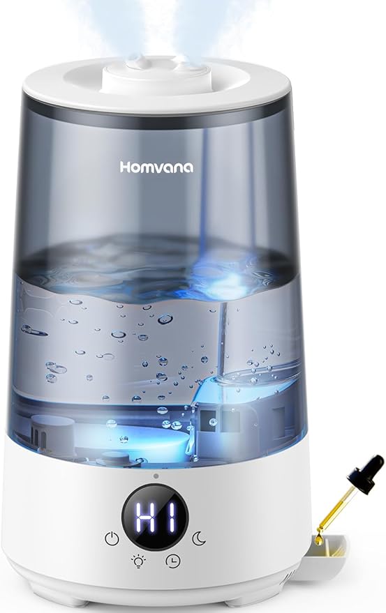 Homvana Humidifiers for Bedroom Home, 3.6 L Cool Mist Top-Fill 34H Super Long Time, Quiet 23dB, Baby Humidifier, Oil Diffuser for Large Room, House, Plant, Nursery, Office, BPA FREE, Ultrasonic (Grey)