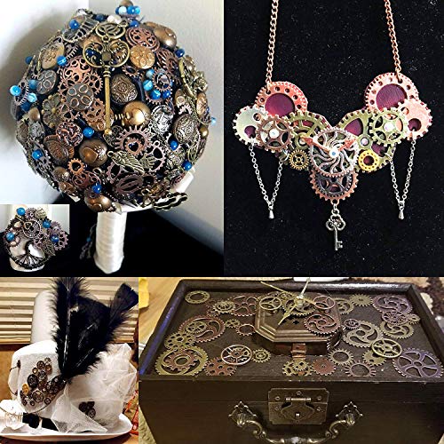 BIHRTC 100 Gram Mixed Color Antique Metal Steampunk Gears Charms Pendant Clock Watch Wheel Gear for Crafting, Jewelry Maki...