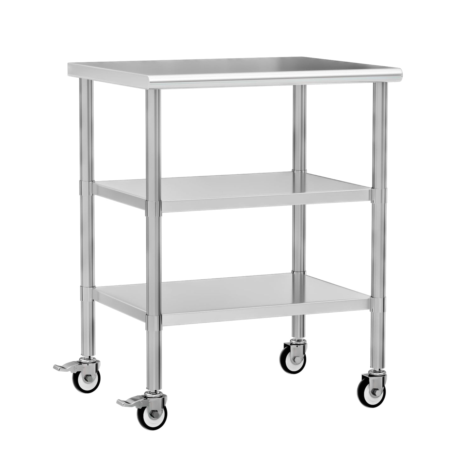 Chingoo Stainless Steel Work Table with Wheels, 24x30 Inch NSF Kitchen Prep Table with 2 Adjustable Undershelves for Commercial Restaurant, Garage, Outdoor BBQ