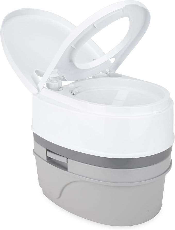 Camco RV Premium Travel Toilet - Features a 5.3-Gallon Detachable Holding Tank, Pump Flush Design & Spring-Loaded Latch (4...