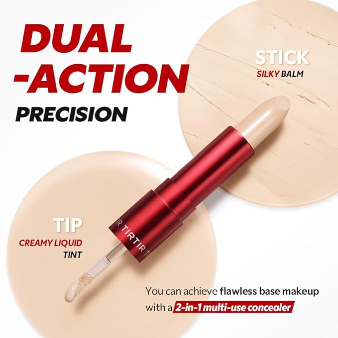 TIRTIR Glide&Hide Blurring Concealer - Creamy texture, Conceals dark circles and wrinkles, Dual formula (liquid tip & balm stick), Long-lasting wear, Korean Makeup, #7.3N, 0.28 Oz
