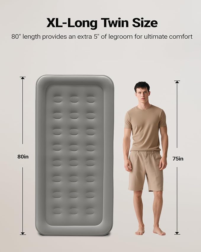 iDOO Twin XL Air Mattress Built in Pump, Upgraded Inflatable Blow up Mattress, 2-Min Twin Size Air Mattress for Home Guest, 80'' Extra Long Air Bed with Carry Bag, Colchon Inflable