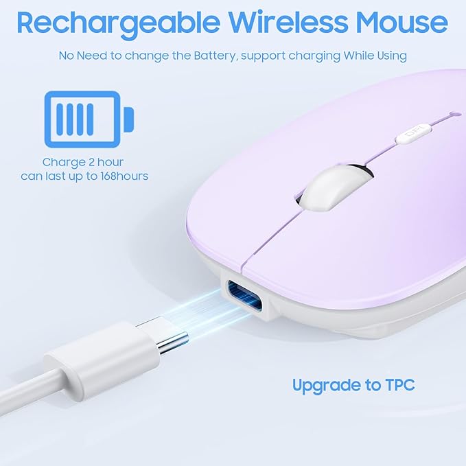 SUNGI Bluetooth Mouse,Rechargeable Wireless Mice for MacBook Pro/MacBook Air,Bluetooth Wireless Mouse for Laptop/PC/Mac/iPad pro/Computer,Purple