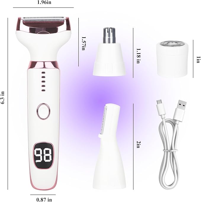 Wet & Dry Electric Razor for Women Men,4 in 1 Rechargeable Led Display Electric Shaver and Facial Hair Remover,Painless Ladies Body Razors for Nose Face Body Leg Bikini Arm Hair