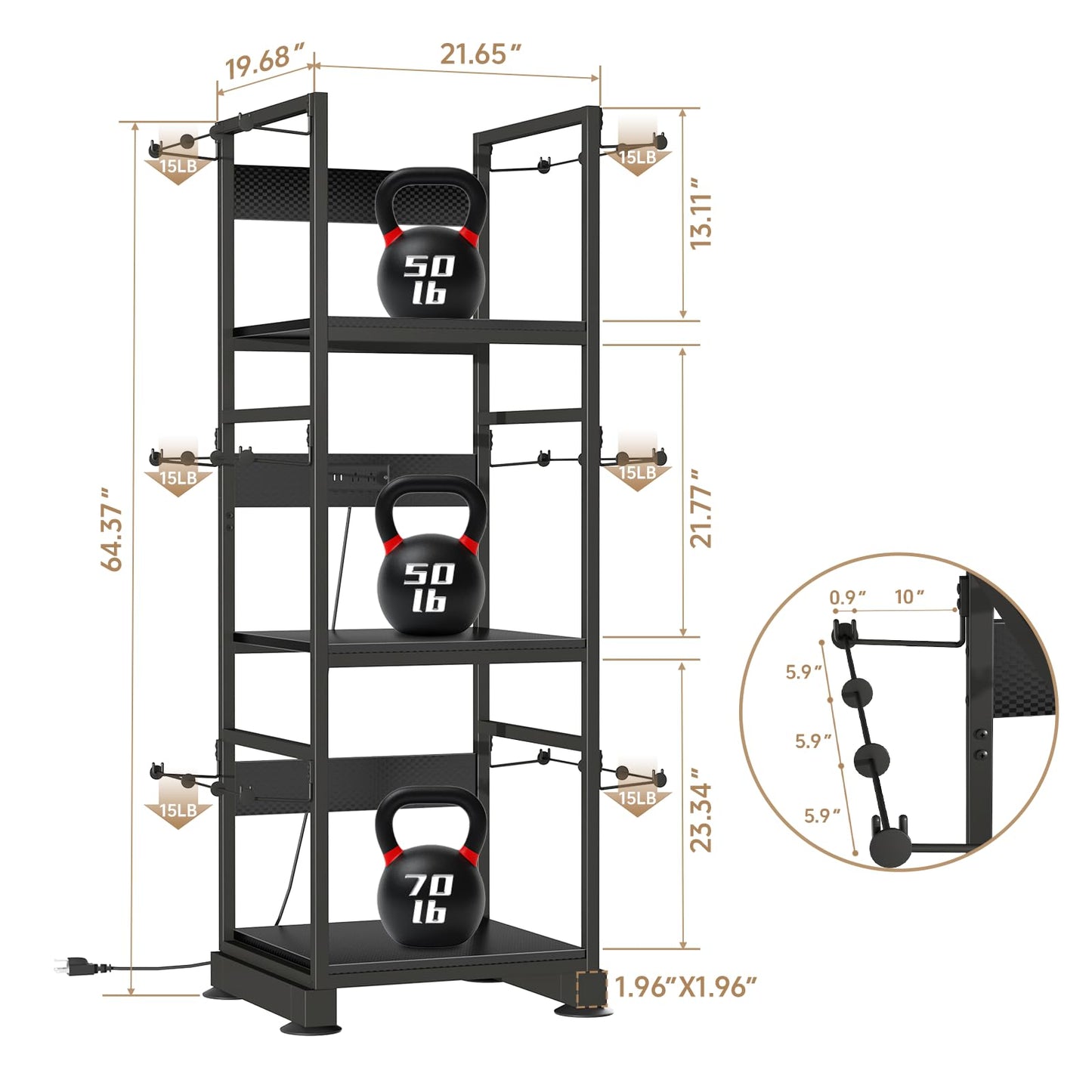 MILEFA 3DPrinter Stand with Filament Storage,3D Printer Rack with Power Outlet,Heavy-Duty 3D Print Storage Shelf for ABS/PLA/TPU Filament Spools,Perfect for 3D Printing Workshops,Carbon Fiber Black