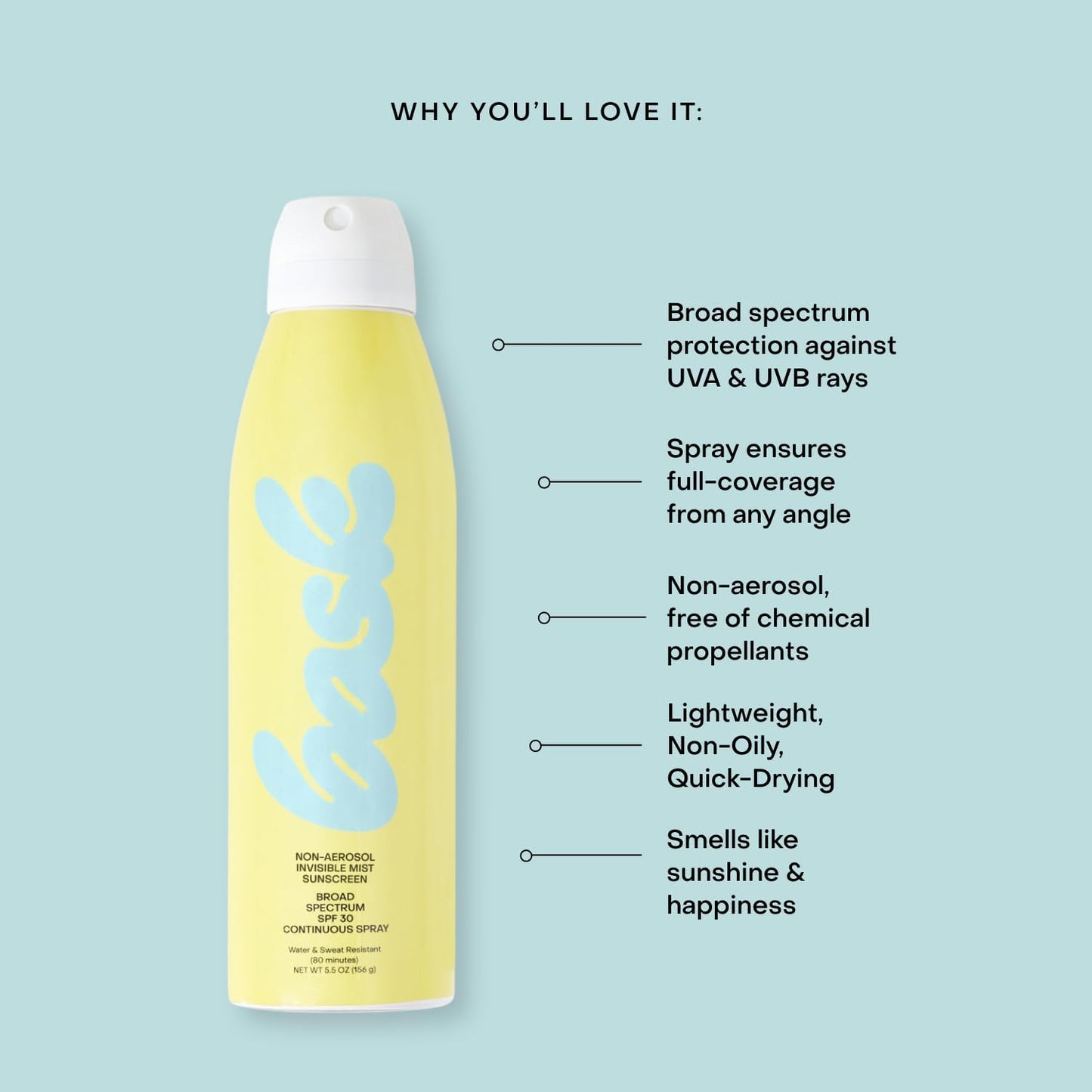 Bask Suncare SPF 30 Sunscreen Spray - Non-Aerosol, Broad Spectrum UVA/UVB Protection, Dermatologist Recommended, Moisturizing, L