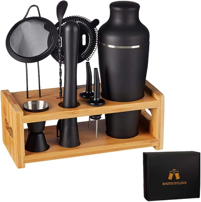 9-Piece Cocktail Shaker Bartender Kit with Stand, Boston Shaker, Mixing Spoon, Muddler, Measuring Jigger, Mesh and Regular...