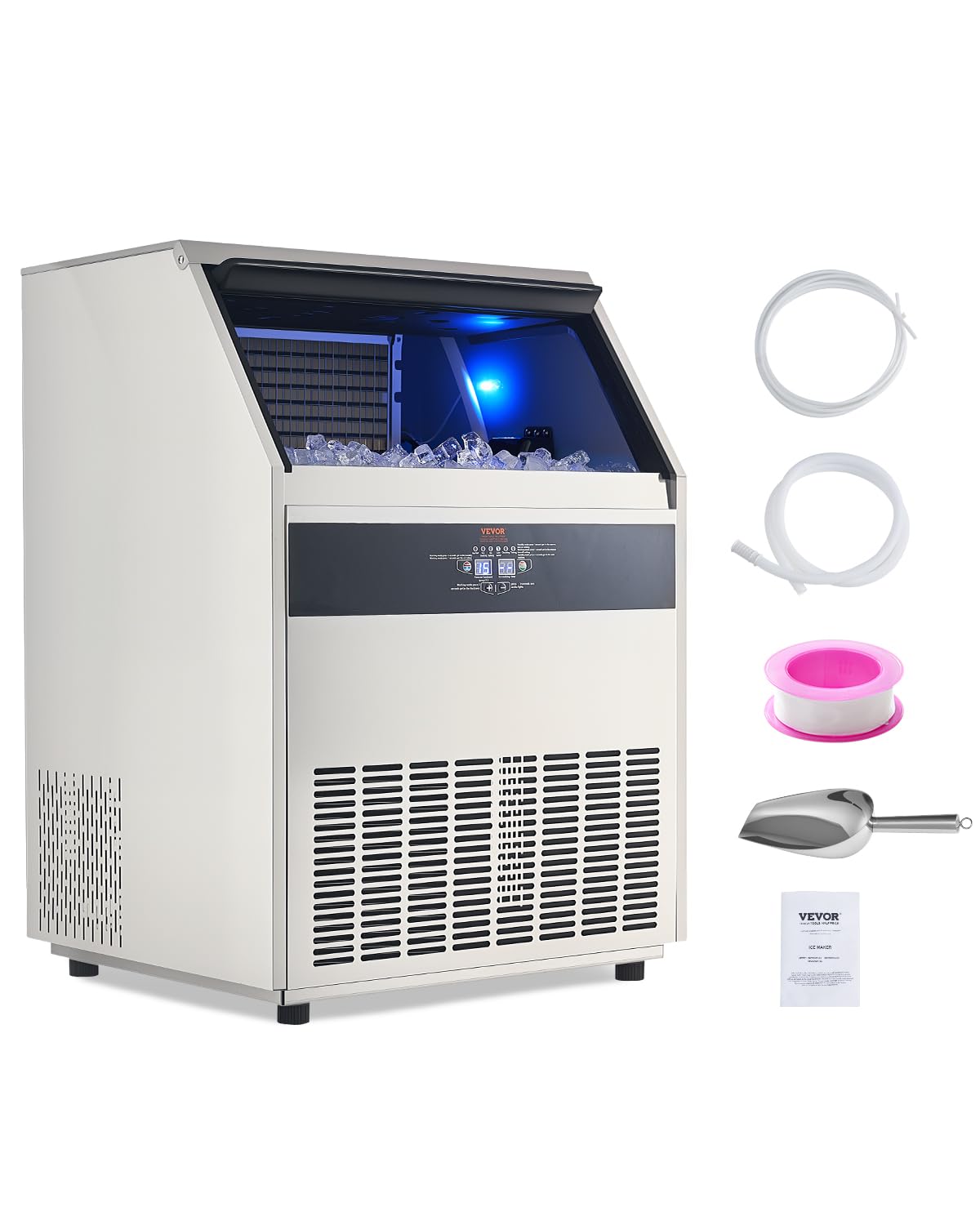 Vevor Commercial Ice Maker Machine, 440Lbs/24H Ice Maker Machine With 110Lbs Storage Capacity, 160 Ice Cubes In 15 Minutes, Led