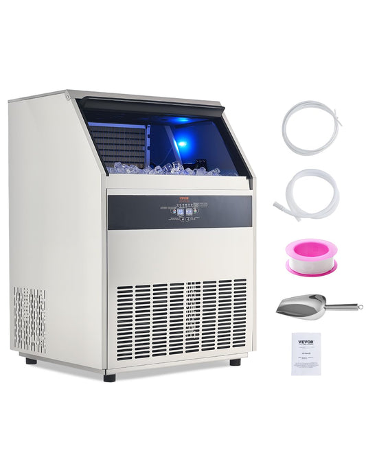 VEVOR Commercial Ice Maker, 440lb/24h Ice Maker, Storage Capacity, 120lbs, 160 Ice Cubes in 15min, LED Digital Display Freestanding Self-Cleaning for Bar Office Restaurant