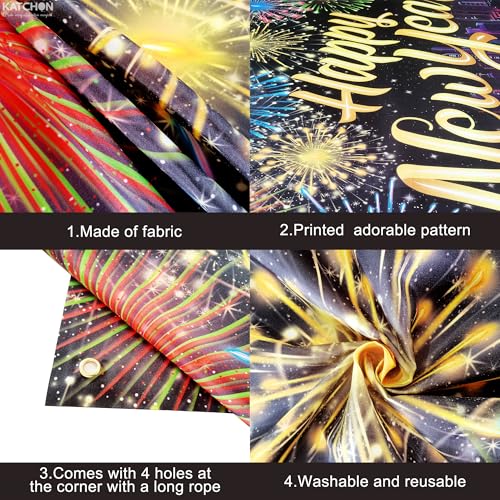 KatchOn, Neon New Years Decorations 2026 Set - Huge, Pack of 10 | Rainbow Happy New Year Banner, New Years Balloons, Disco...