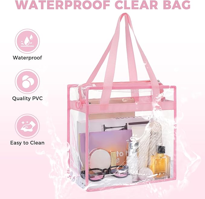 BAGAIL Clear Bags 12x6x12 Stadium Approved Clear Tote Bag with Zipper Closure Crossbody Shoulder Bag with Adjustable Strap