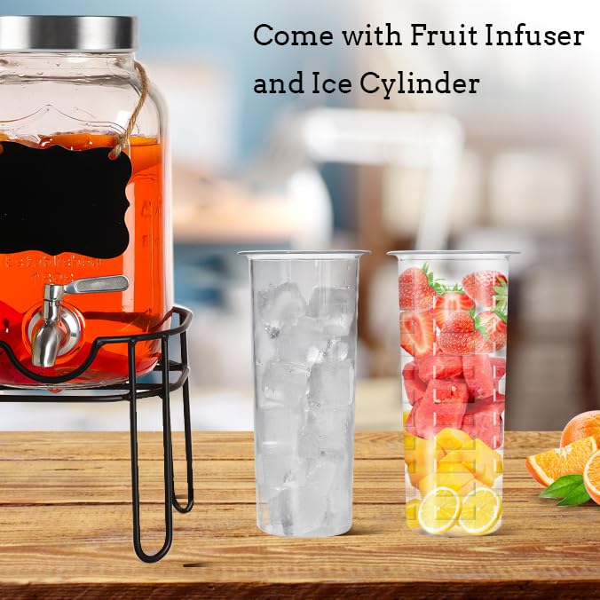 Drink Dispenser,2PACK Glass Drink Dispensers for Parties,1 Gallon Beverage Dispenser with Stand, Stainless Steel Spigot Le...