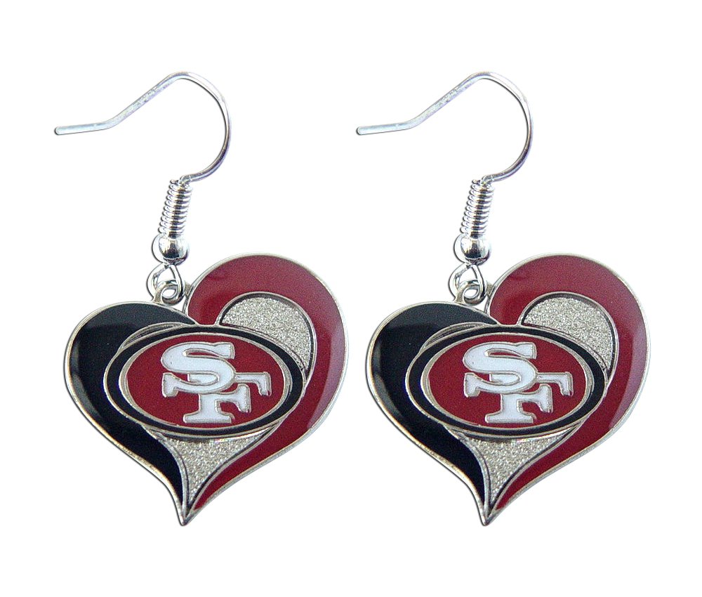 aminco NFL San Francisco 49ers Swirl Heart Earrings,Team Color,One Size