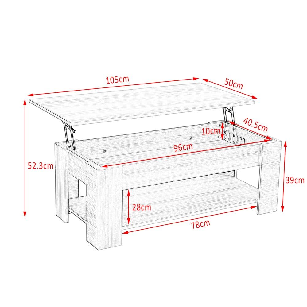 Panana Modern Lift Up Top Coffee Table with Hidden Storage and 1 Shelf Wooden Tea Table Sofa End Table for Living Room, Office, 39.4" x 19.7" x 18.5" (Black)