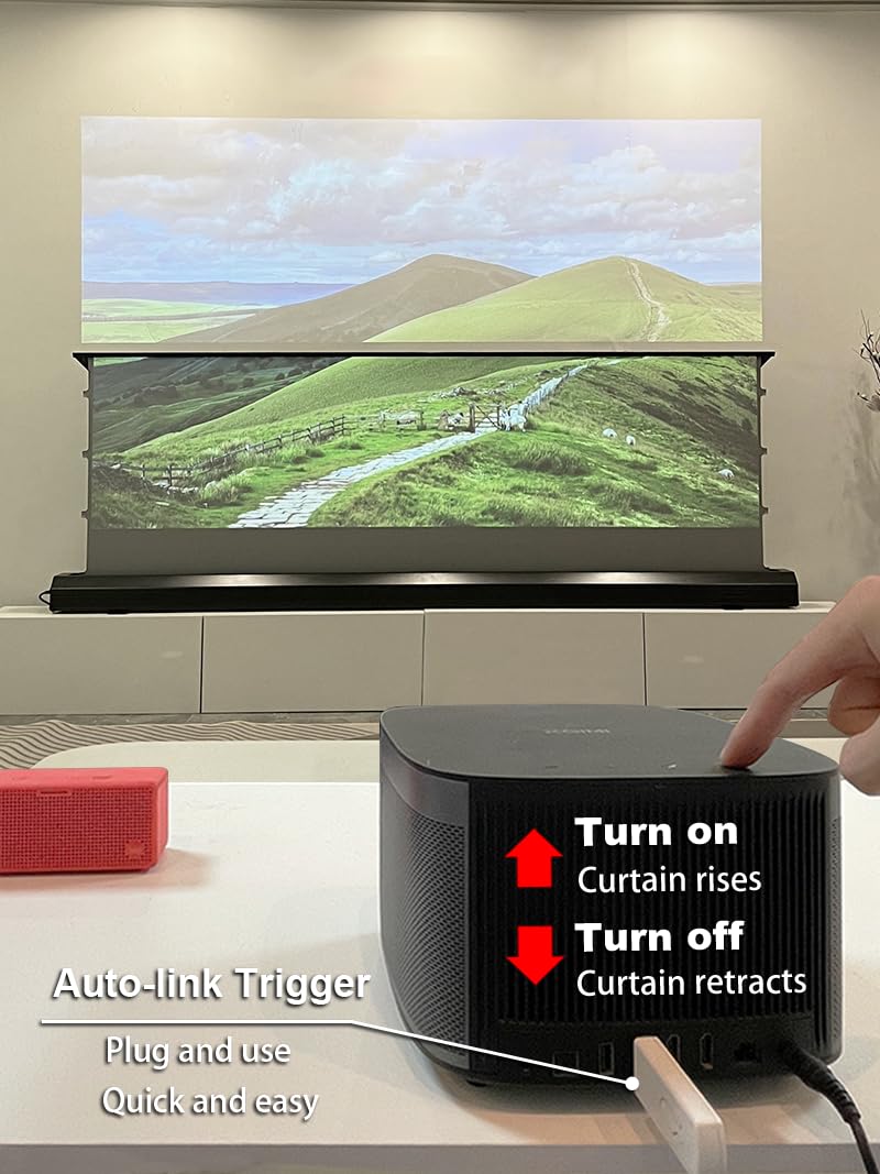 VeezuJoyz 100 inch HBSI V2.0 Motorized Floor-Rising ALR Projection Screen for UST Projector, 16:9 4K/8K UHD, Smart App & Voice Control, Quiet Lift, Cinematic Home Theater & Professional Office