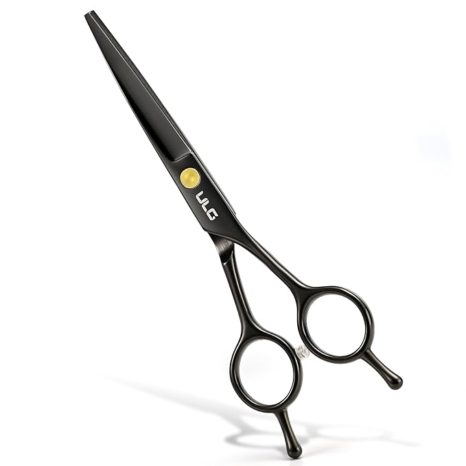 ULG Professional Hair Cutting Scissors 6.5 Inch – Sharp Barber Shears, Stainless Steel Symmetrical Salon Haircut Scissors for Women, Men, Kids, Gloss Paint Finish, Black