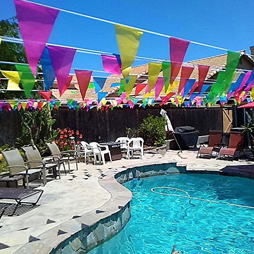 Novelty Place 100 Feet Pennant Banner - 75 Multicolor Bunting Flags (7x11 Inches) - Birthday Party Grand Opening Christmas...