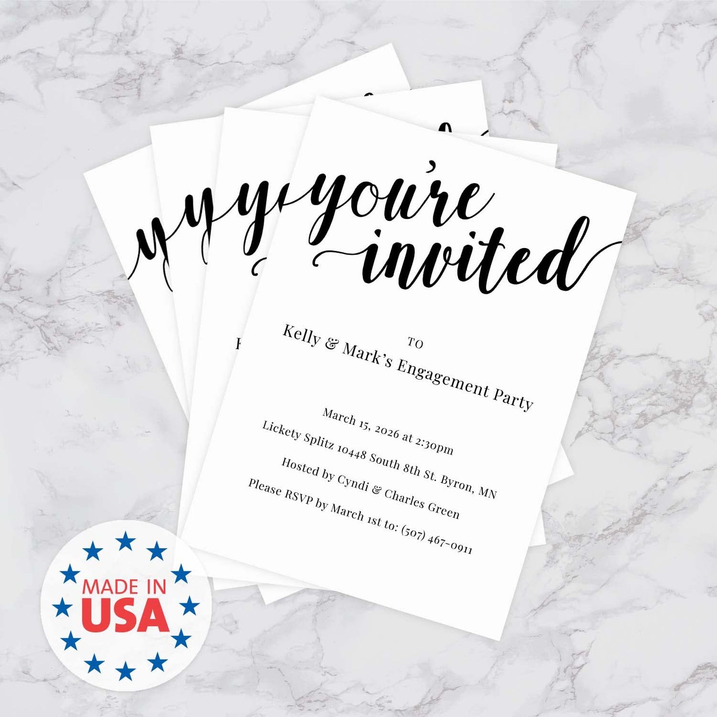 Canopy Street Personalized Black And White All Occasion Invitations / 25 Custom Invites With White Envelopes / 5" x 7" General You Are Invited Party Announcements