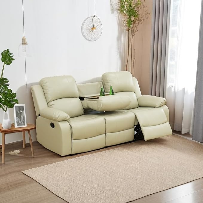 A Ainehome Living Room Furniture Set Leather Recliner Sofa Set Loveseat Chair Furniture Sofa Set for Living Room/Small Space/Rv/House/Office/Theater Seating (A-Beige Leather,Sofa(3seater))