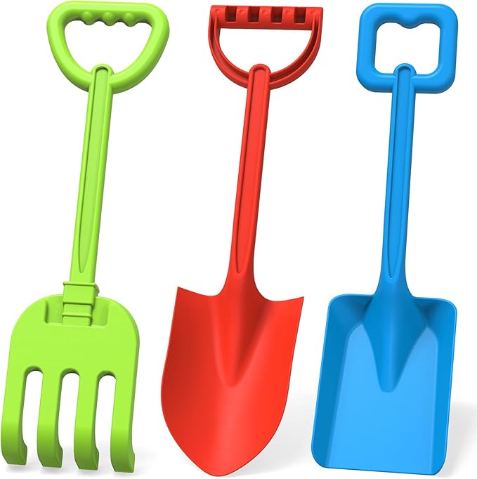 3 PCS Beach Shovel Sand Shovels Snow Toys for Kids Adults, 16 Inch Spade Rake Sandbox, Sturdy Scoop Trowel Garden Digging Planting Tool, Kids Snow Shovel Outdoor Play Summer Vaction Gift Party Favor