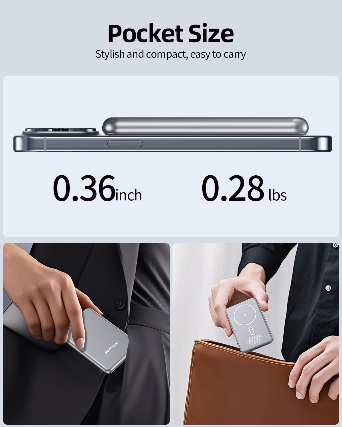 5,000mAh Magnetic Wireless Power Bank for iPhone, Portable Charger for Magsafe Battery Pack Compatible with iPhone 16 Pro Max/16 Pro/16/15/14/13/12 Series