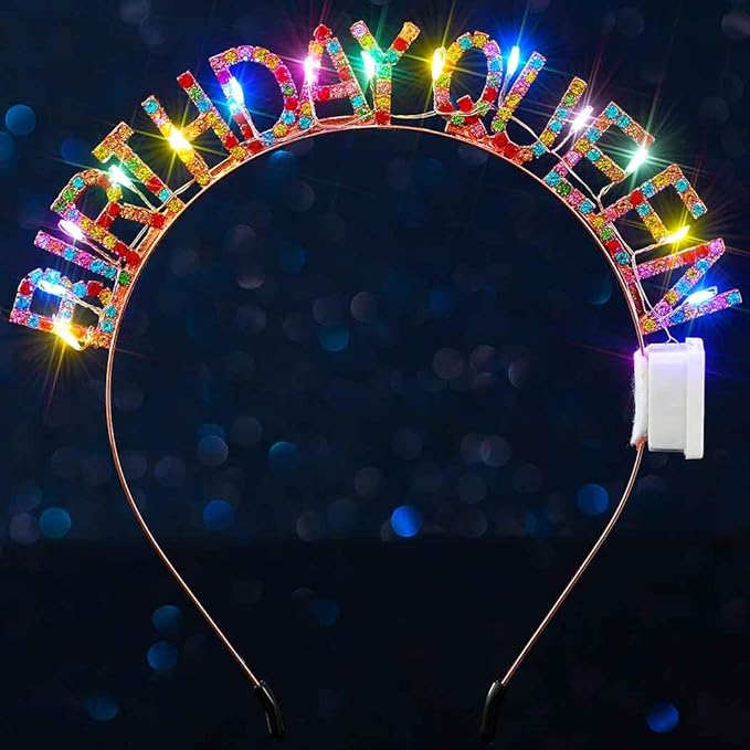 DRESBE Light Up Birthday Headband LED Rhinestone Birthday Queen Headbands Party Favors Hair Accessories for Women