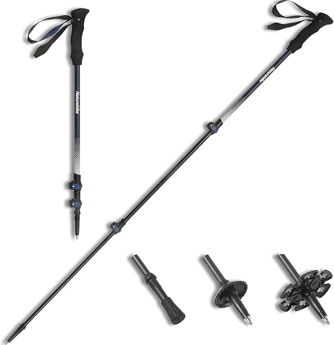 Naturehike 1 Piece 3K Carbon Fiber Trekking Pole-Collapsible and Telescopic 3 Section Ultralight Hiking Pole for Women Men...