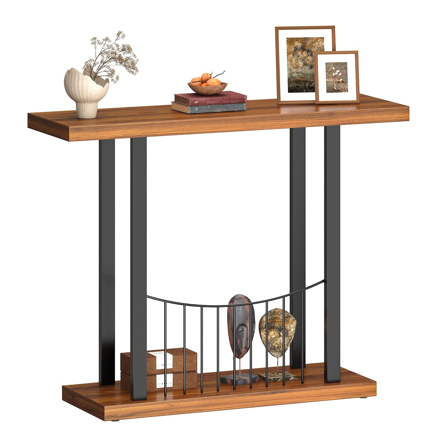 UNIQUITE 39.4 Inch Console Table, Industrial Entryway Table Sofa Tables Behind The Couch for Entrance Hallway Living Room, Rustic Brown