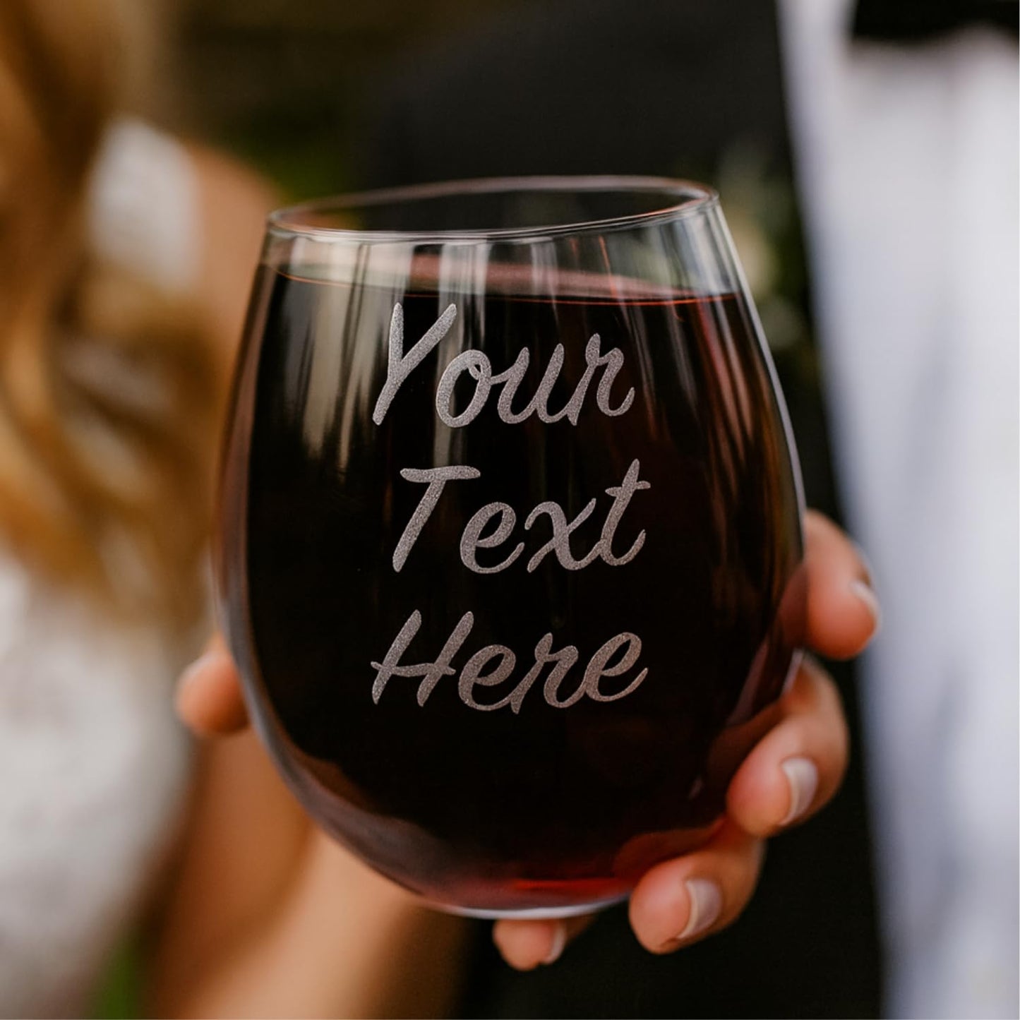 Gifts Inscribed Personalized Stemless Wine Glass – Custom Engraved Drinking Cup with Text – Laser Etched Wedding, Engagement, Anniversary, Bridal Party Gift