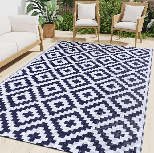 Smiry Waterproof Outdoor Rug 4x6 ft, Reversible Plastic Straw Patio Camping Rugs, Outdoor Indoor RV Mat Carpet for Patio, ...