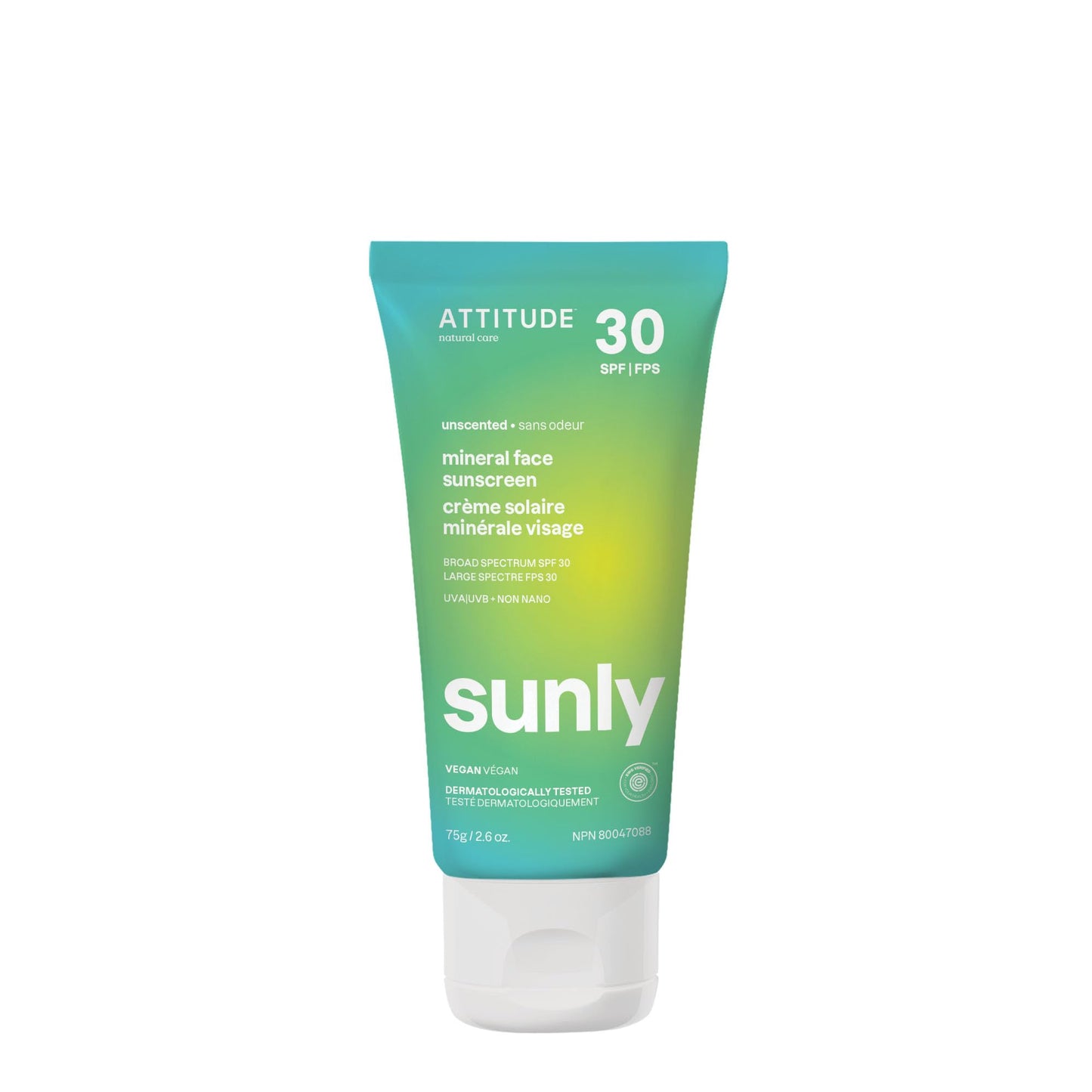 ATTITUDE Mineral Face Sunscreen with Zinc Oxide, SPF 30, EWG Verified, Broad Spectrum UVA/UVB Protection, Dermatologically Teste