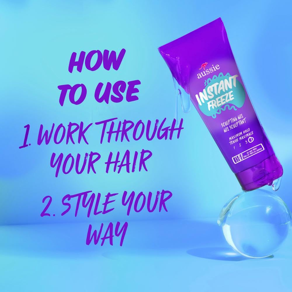 Aussie Instant Freeze Sculpting Hair Gel, Maximum Hold, No Flaking, Long-Lasting, with Jojoba Oil, Sea Kelp, Australian Aloe, Fr